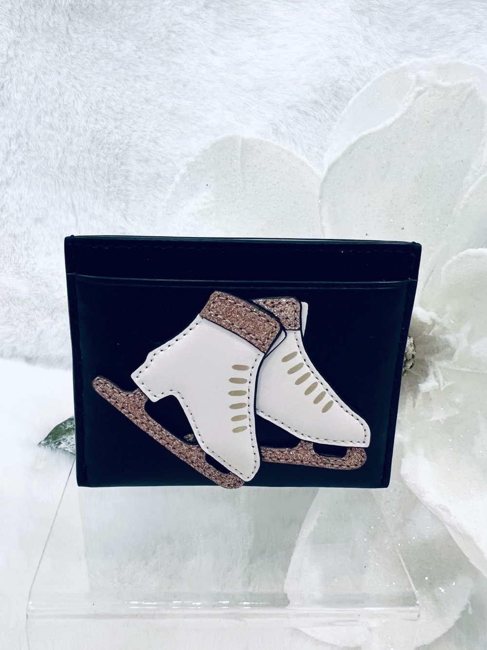 kate spade Black Cardholder with Ice Skate Applique winter wonderland novelty